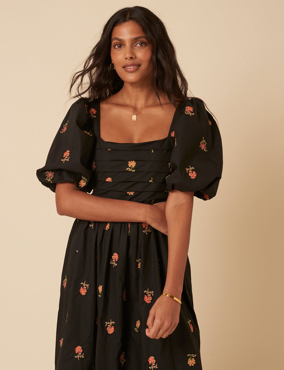 Petite Black Floral Embroidered Nova Mini Dress